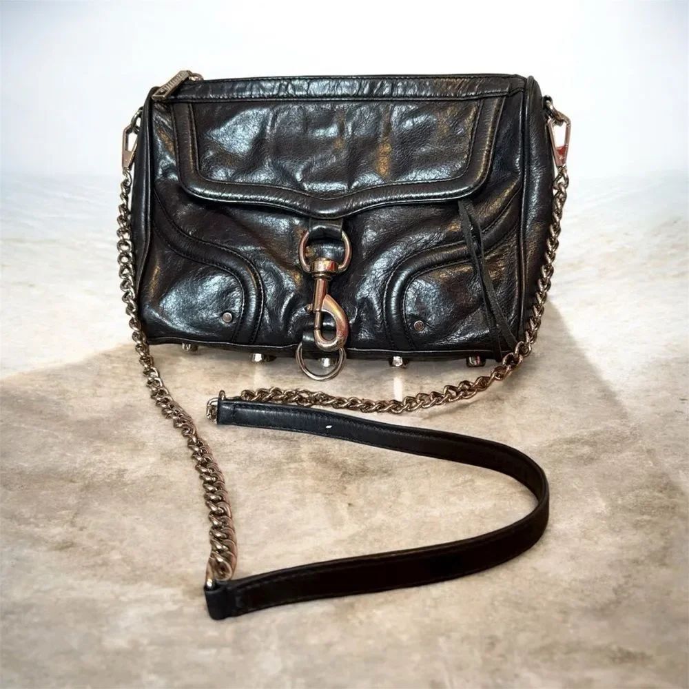 Rebecca Minkoff Large MAC Crossbody Bag Black Leather Silver Hardware
